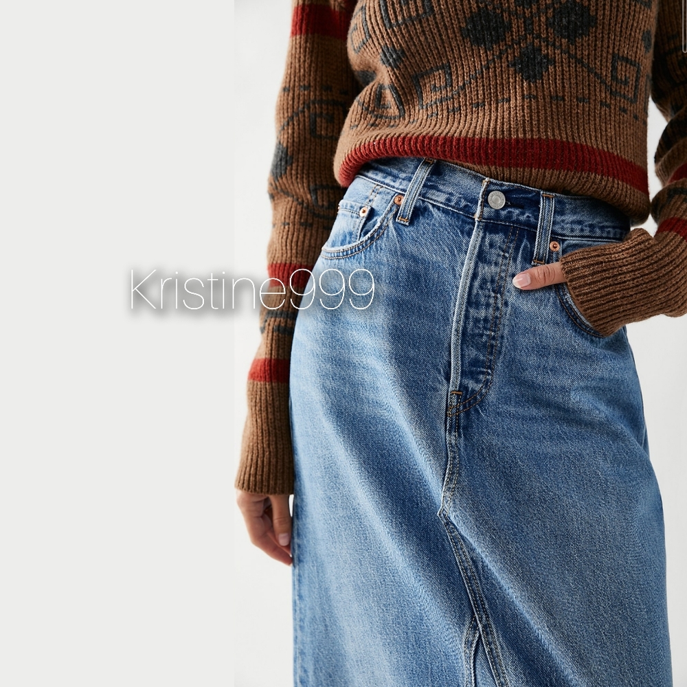 Levi's Premium ICONIC Long Denim Skirt Indigo Medium Wash sz 24 25 26 27 28 29 - Picture 4 of 10